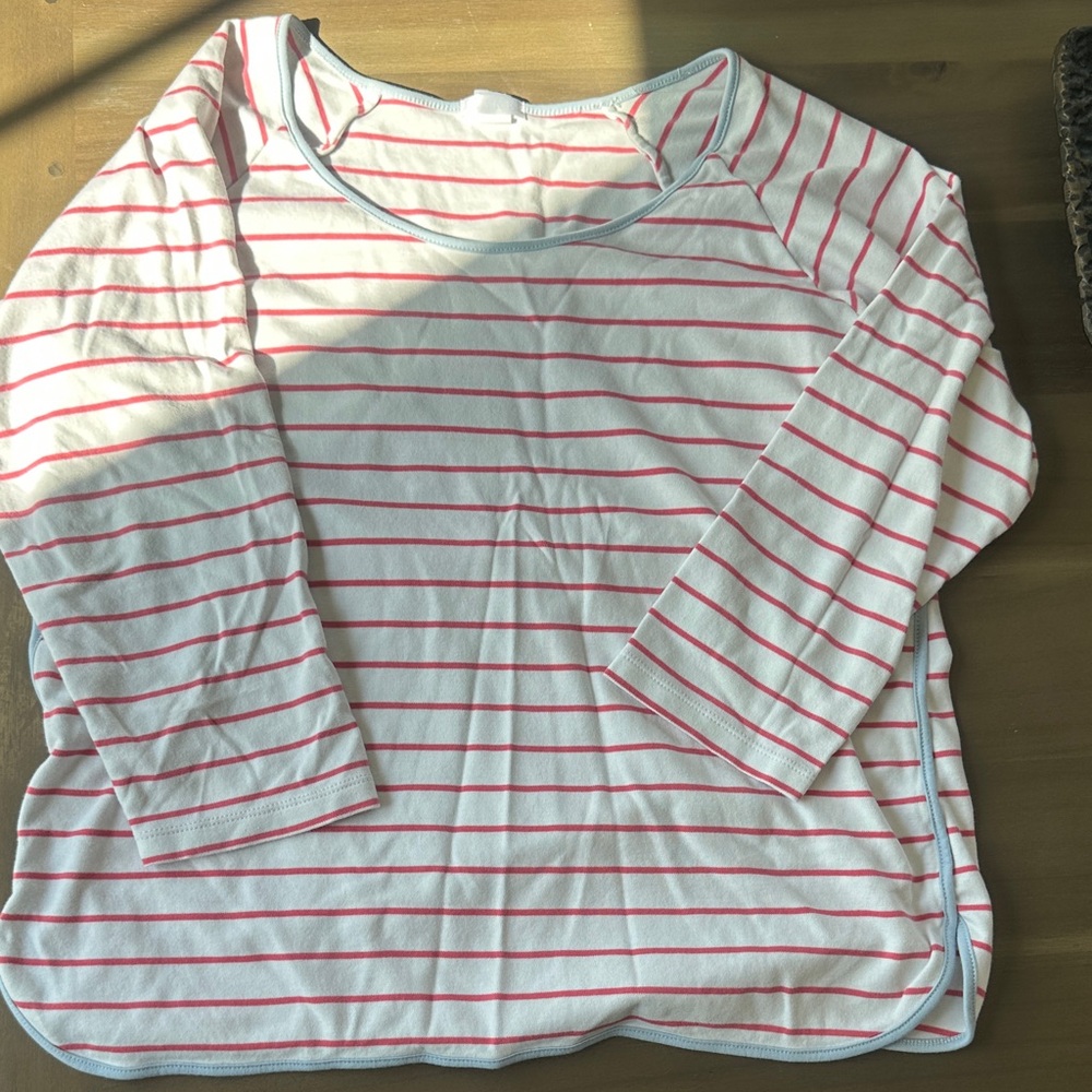 LAKE Pajamas Women’s Striped White and Coral Lounge 3/4 Sleeve & Shorts Set - Picture 3 of 3